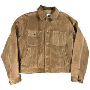 90s Y2K GAP Brown Camel Suede Leather Trucker Jacket Women’s Medium